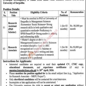 Research Assistant (MS/MPhil Scholar) Job Advertisement