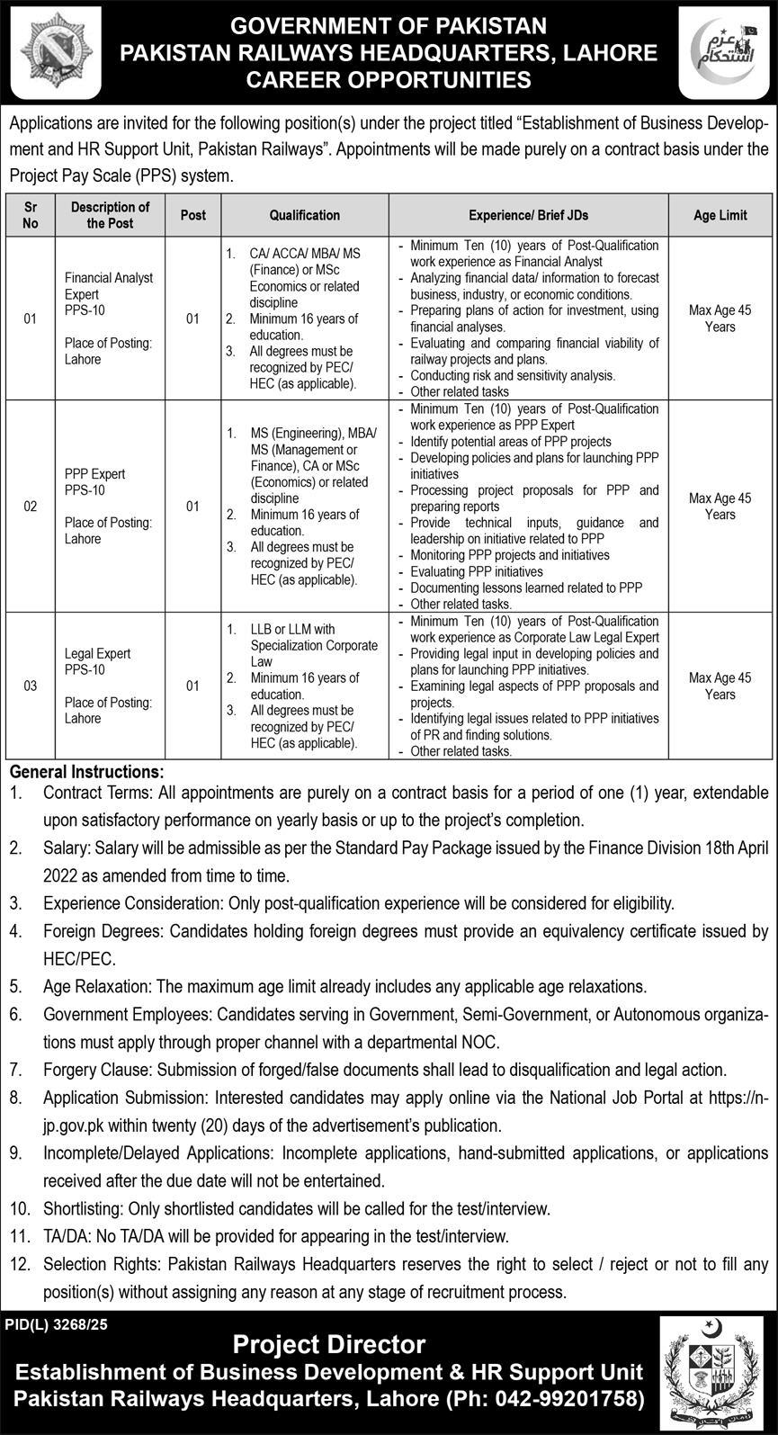 Pakistan Railways Jobs 2026 | PR Apply for Business Development and HR Support Unit Positions